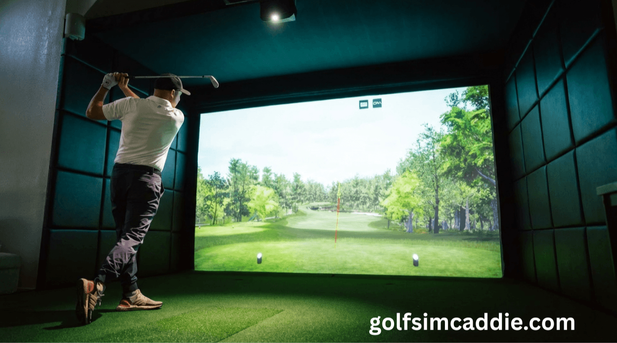 Short-throw projector mounted in a golf simulator setup