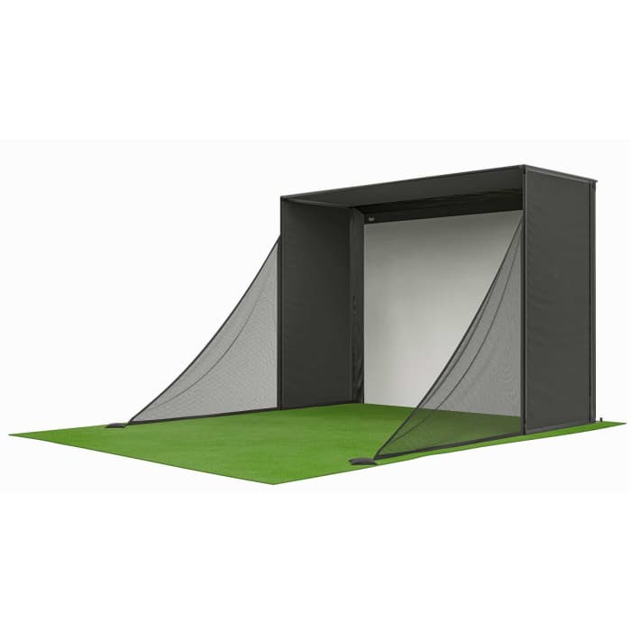Carl's Place side barrier netting for golf simulator protection